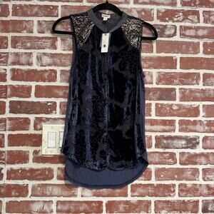 NWT TINY Anthropologie Illeanna Velvet Sequined Tank Top Blue Size S